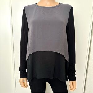 Elie Tahari for Design Nation Large Long Sleeve Tunic Top Black Grey Faux Silk